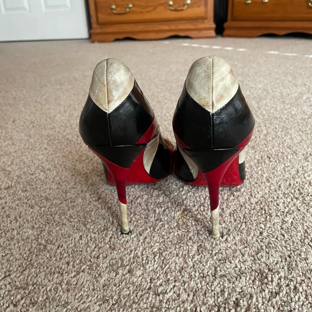 Christian Louboutin Red, Black, and Cream Heels - Picture 2 of 5